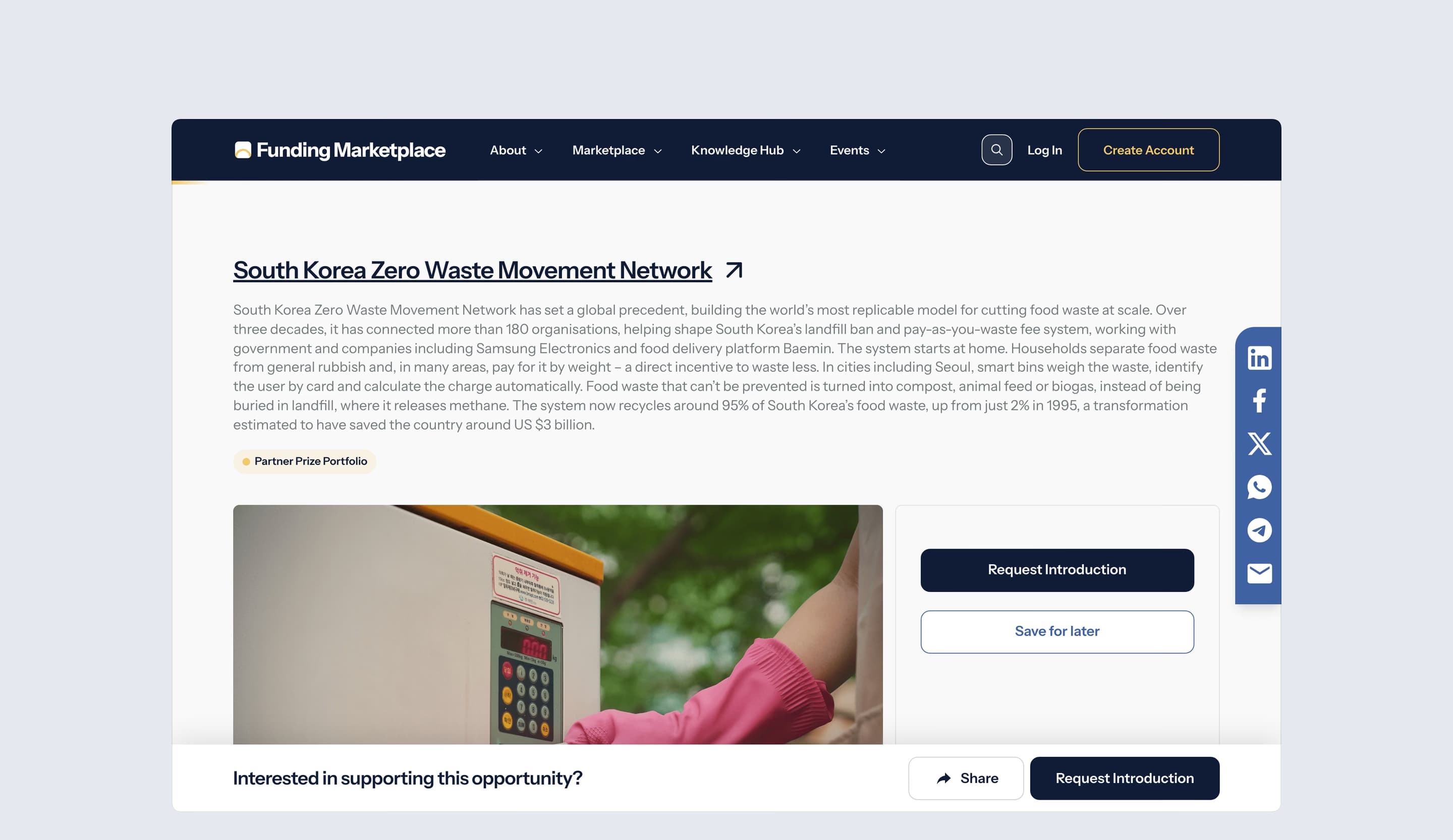 An approved opportunity’s page, with Request Introduction and Save for later.
